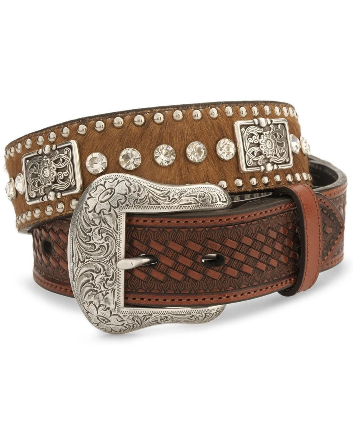 Nocona Men's Crystal Studded Hair-On-Hide Leather Belt - Reg & Big 1 Nocona Men's Crystal Studded Hair-On-Hide Leather Belt - Reg & Big