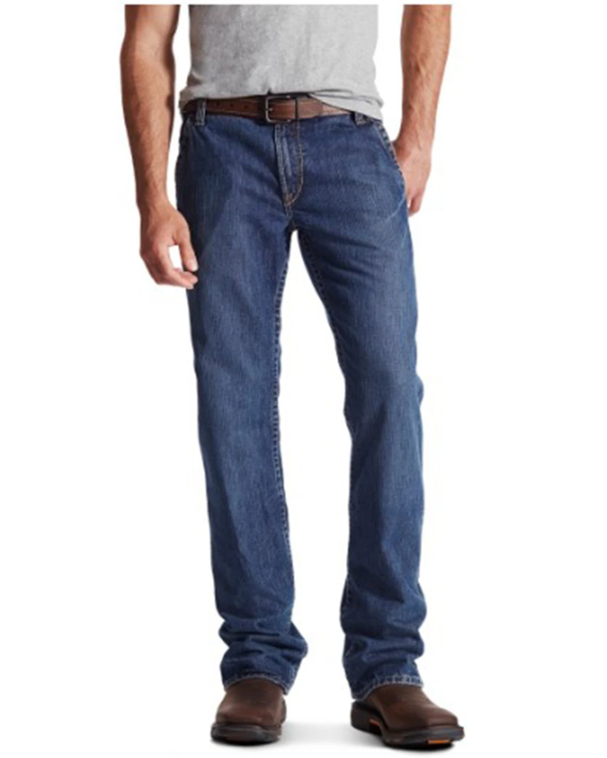 Ariat Men's FR M4 Medium Wash Relaxed Workhorse Bootcut Jeans - Big 1 Ariat Men's FR M4 Medium Wash Relaxed Workhorse Bootcut Jeans - Big