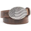 Cody James Men's Brown American Flag Oval Western Buckle Belt