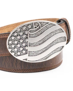 Cody James Men's Brown American Flag Oval Western Buckle Belt -Western Cowboy Equipment Store 2000296473 200 P3