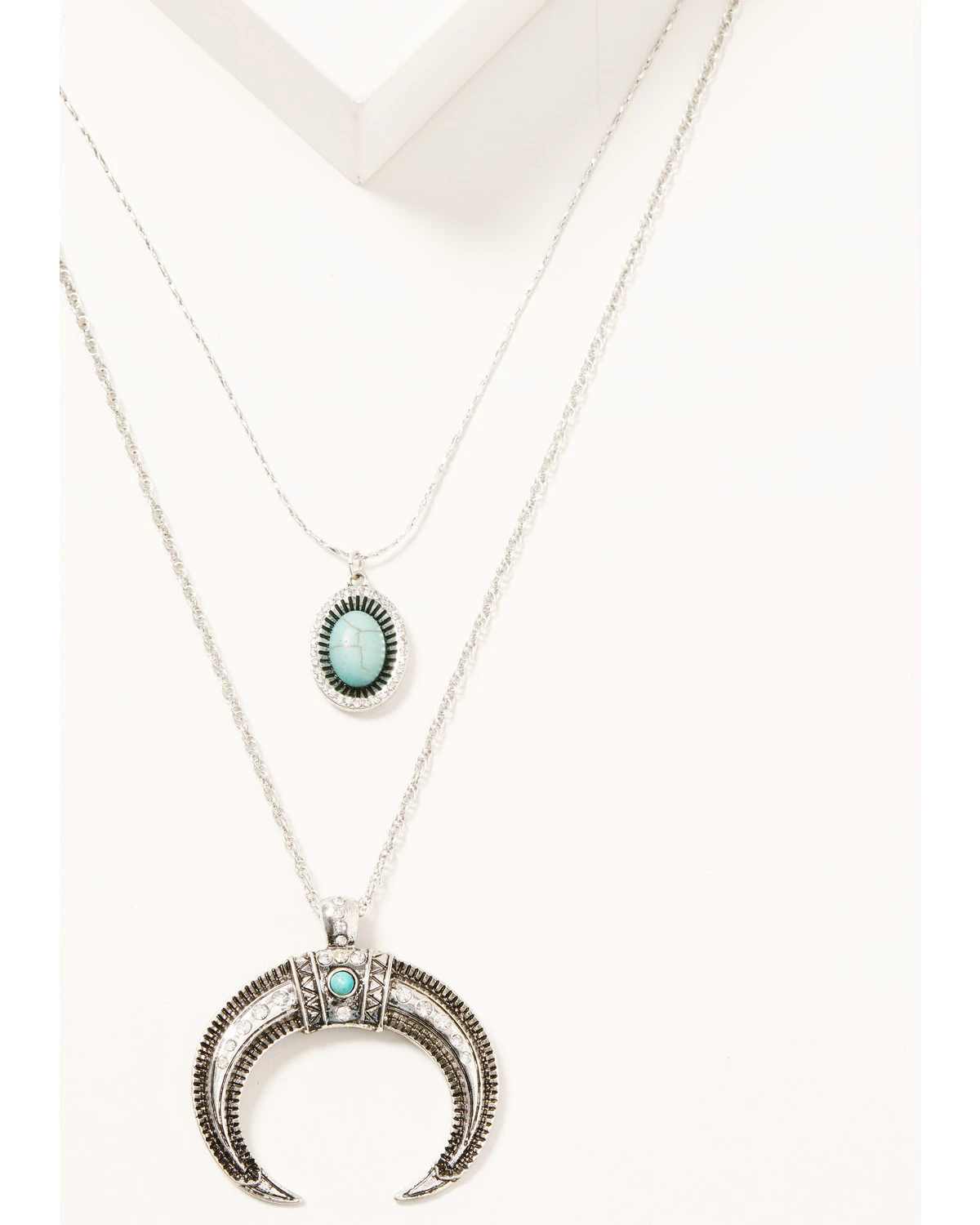 Prime Time Jewelry Women's Silver Crescent Horn & Turquoise Pendant Layered Necklace Set 1 Prime Time Jewelry Women's Silver Crescent Horn & Turquoise Pendant Layered Necklace Set