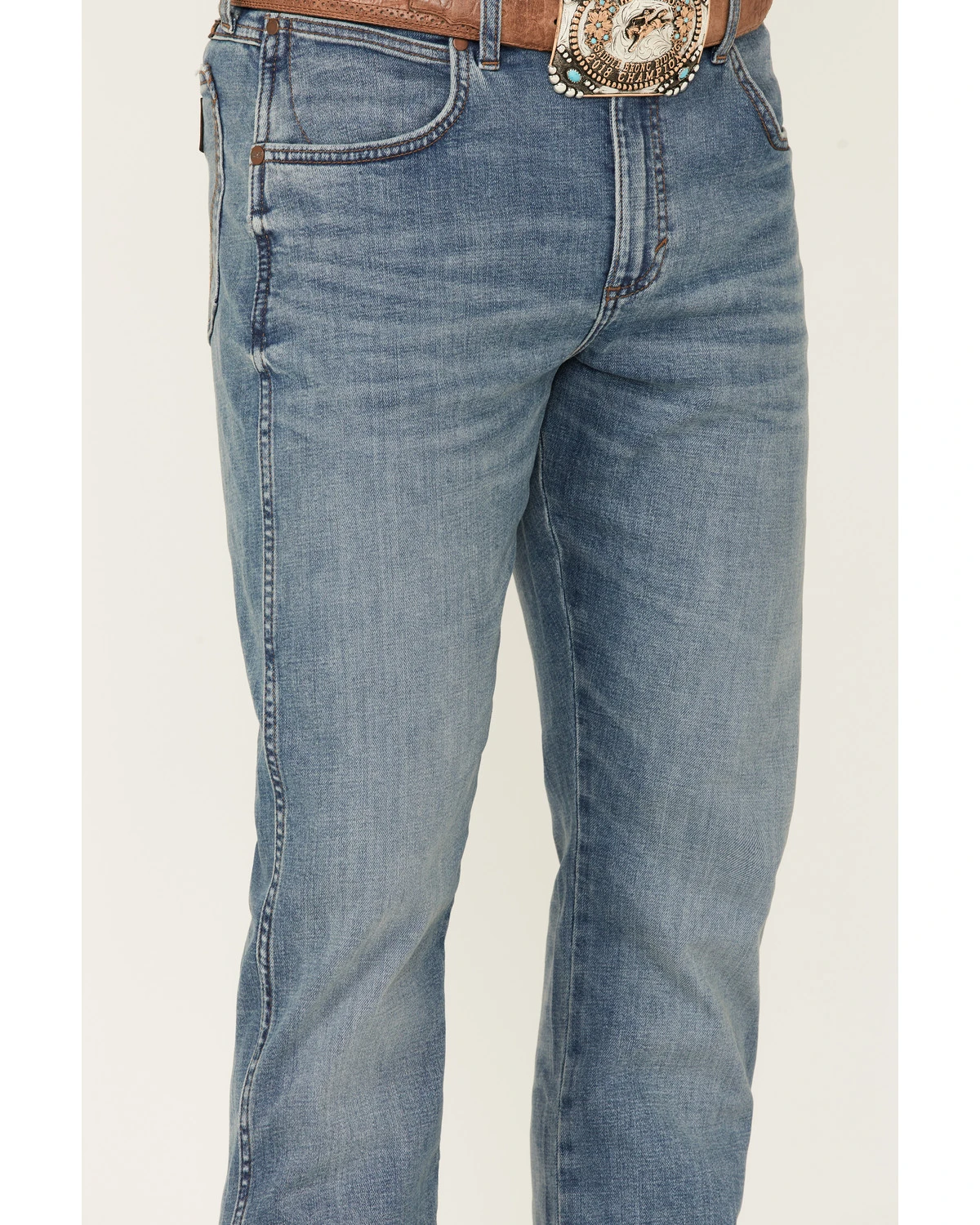 Wrangler Retro Premium Men's Eagleton Light Wash Stretch Slim Bootcut Jeans 2 Wrangler Retro Premium Men's Eagleton Light Wash Stretch Slim Bootcut Jeans - Image 2