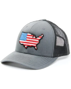 Western Cowboy Equipment Store 4 Oil Field Hats Men's Gray & Black American Flag US Patch Mesh-Back Ball Cap