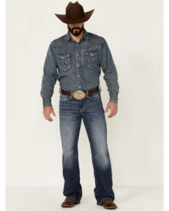 Western Cowboy Equipment Store 13 Cody James Men's Double Kicker Medium Dark Wash Stretch Relaxed Bootcut Jeans