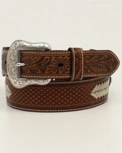 Nocona Men's Rawhide Lacing Cross Concho Floral Belt