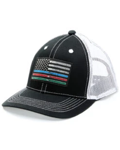 Western Cowboy Equipment Store 6 Justin Men's Black Thin Line Embroidered Flag Mesh-Back Ball Cap