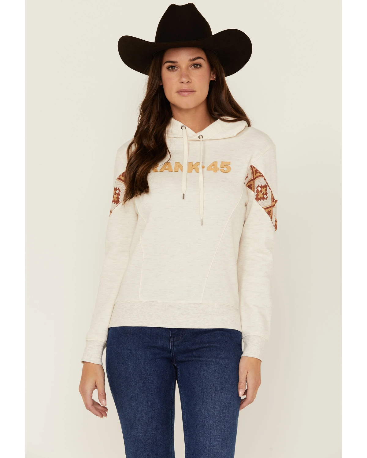 RANK 45 Women's Logo Southwestern Print Sleeve Trim Pullover Hooded Sweatshirt 1 RANK 45 Women's Logo Southwestern Print Sleeve Trim Pullover Hooded Sweatshirt