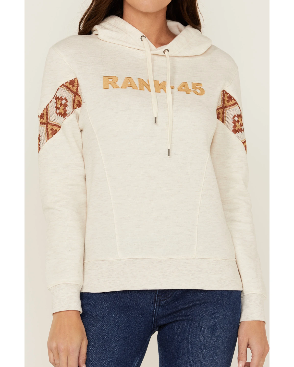 RANK 45 Women's Logo Southwestern Print Sleeve Trim Pullover Hooded Sweatshirt 3 RANK 45 Women's Logo Southwestern Print Sleeve Trim Pullover Hooded Sweatshirt - Image 3