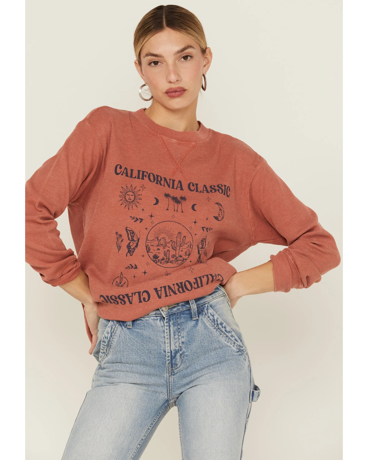 Cleo + Wolf Women's California Classic Graphic Thermal Pullover Sweatshirt 1 Cleo + Wolf Women's California Classic Graphic Thermal Pullover Sweatshirt