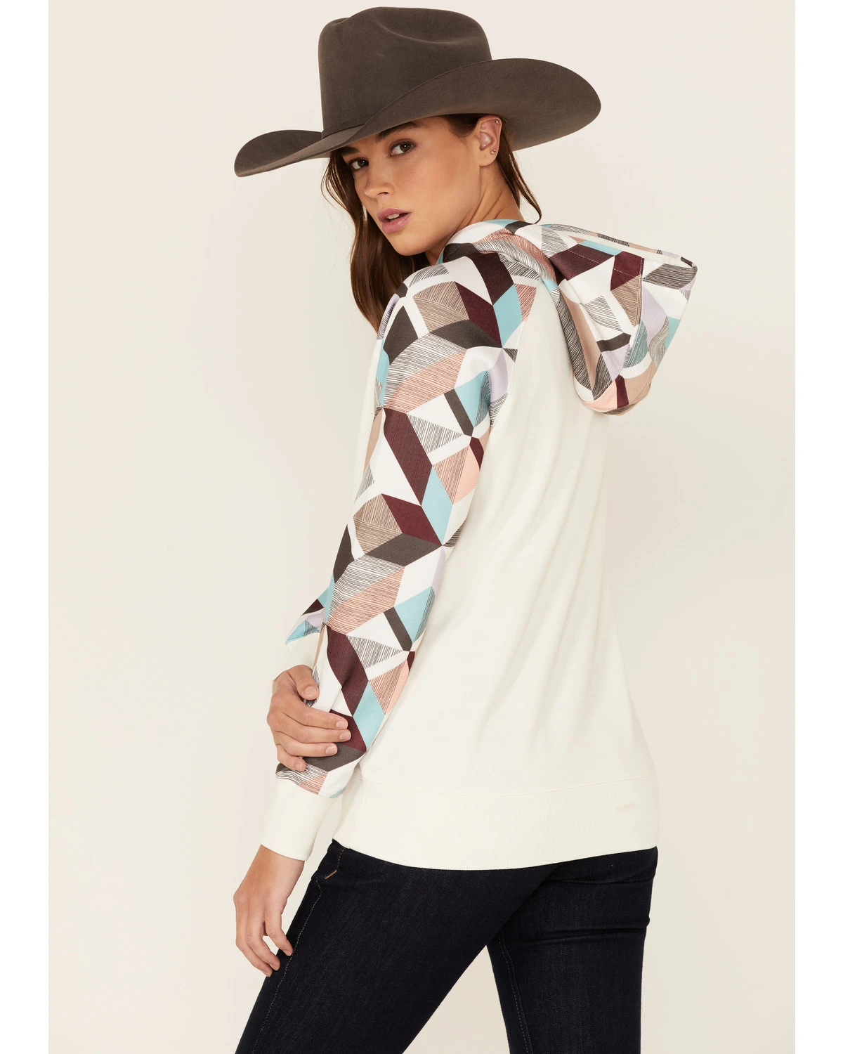 Hooey Women's Modern Colorblock Geo Print Pullover Hooded Sweater 3 Hooey Women's Modern Colorblock Geo Print Pullover Hooded Sweater - Image 3