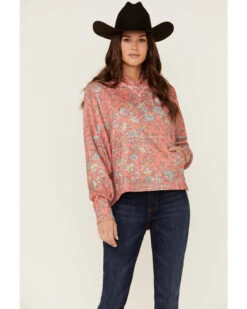 Western Cowboy Equipment Store 30 Hooey Women's Oversized Allover Floral Print Red Hoodie