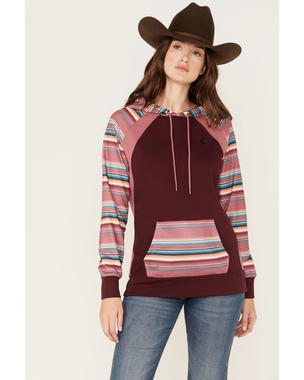 Hooey Women's Serape Stripe Contrast Print Savannah Hoodie 1 Hooey Women's Serape Stripe Contrast Print Savannah Hoodie