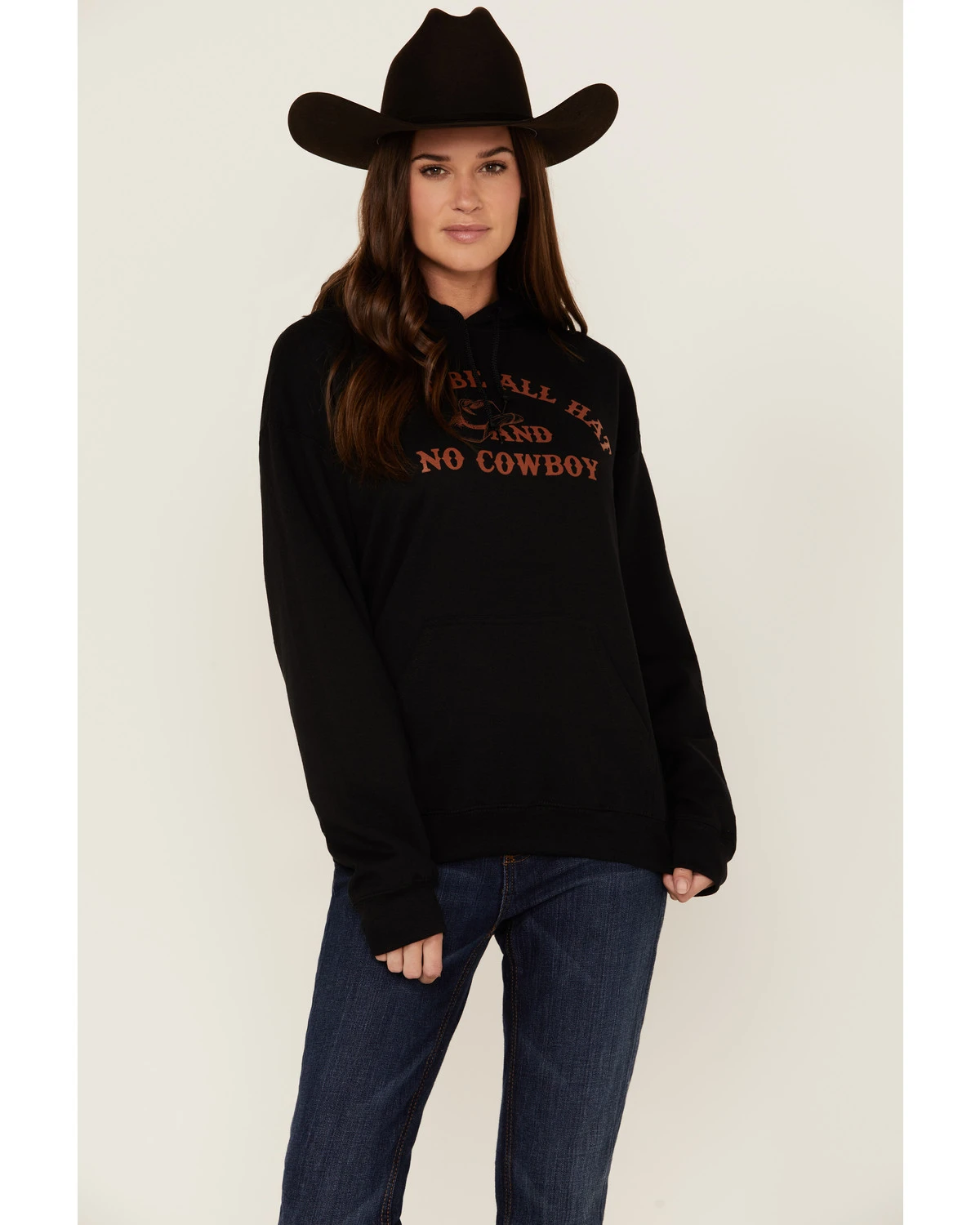 Goodie Two Sleeves Women's Don't Be All Hat & No Cowboy Black Graphic Hoodie 1 Goodie Two Sleeves Women's Don't Be All Hat & No Cowboy Black Graphic Hoodie