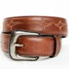 Moonshine Spirit Men's Brown Western Red & Orange Stitch Leather Belt