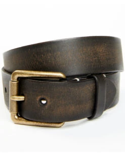 Brother & Sons Men's Distressed Leather & Brass Buckle Belt