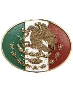 M & F Western Ariat Oval Mexican Flag Belt Buckle