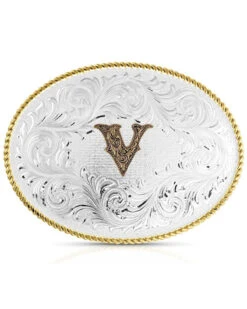 Montana Silversmiths Classic Western Oval Two-Tone Initial Belt Buckle - V